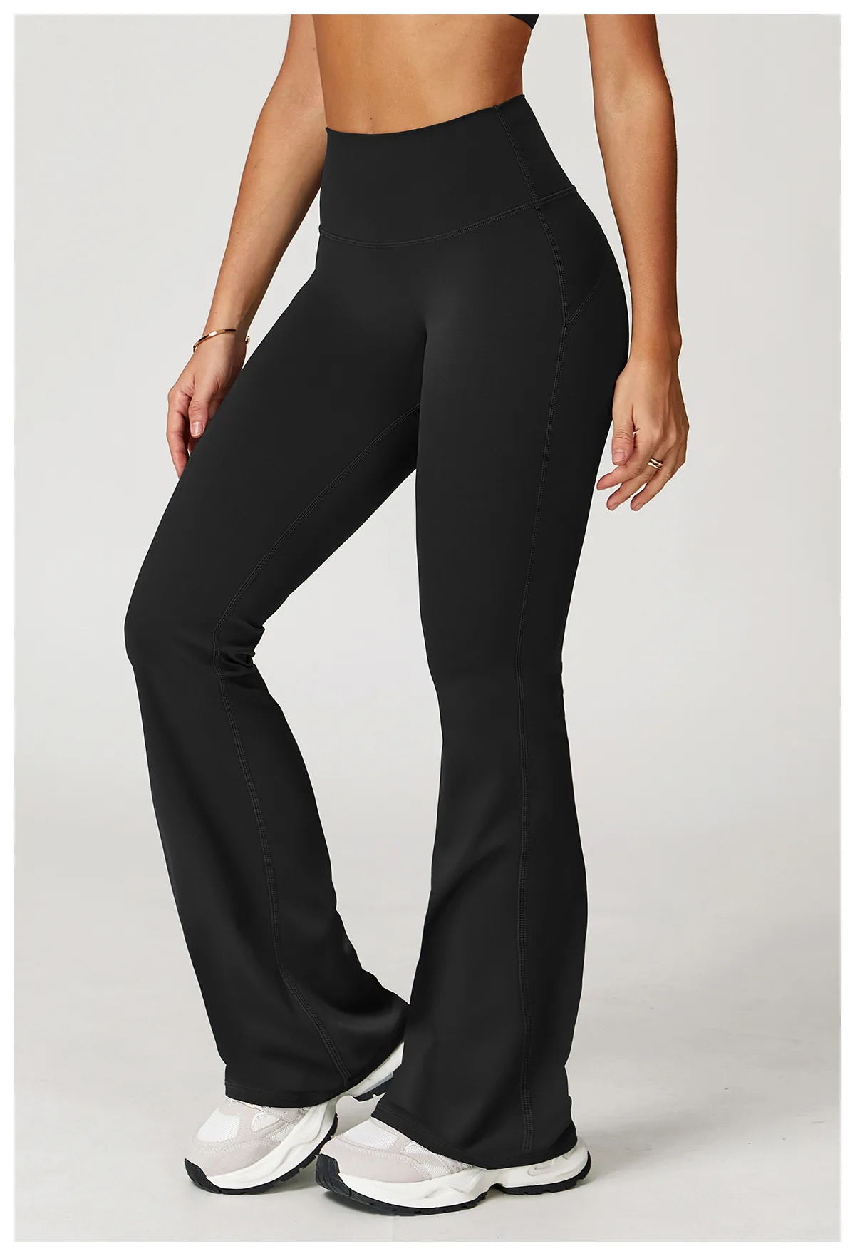 YEEGEM YGCK2020-1 high-waist flared pants in black, front view