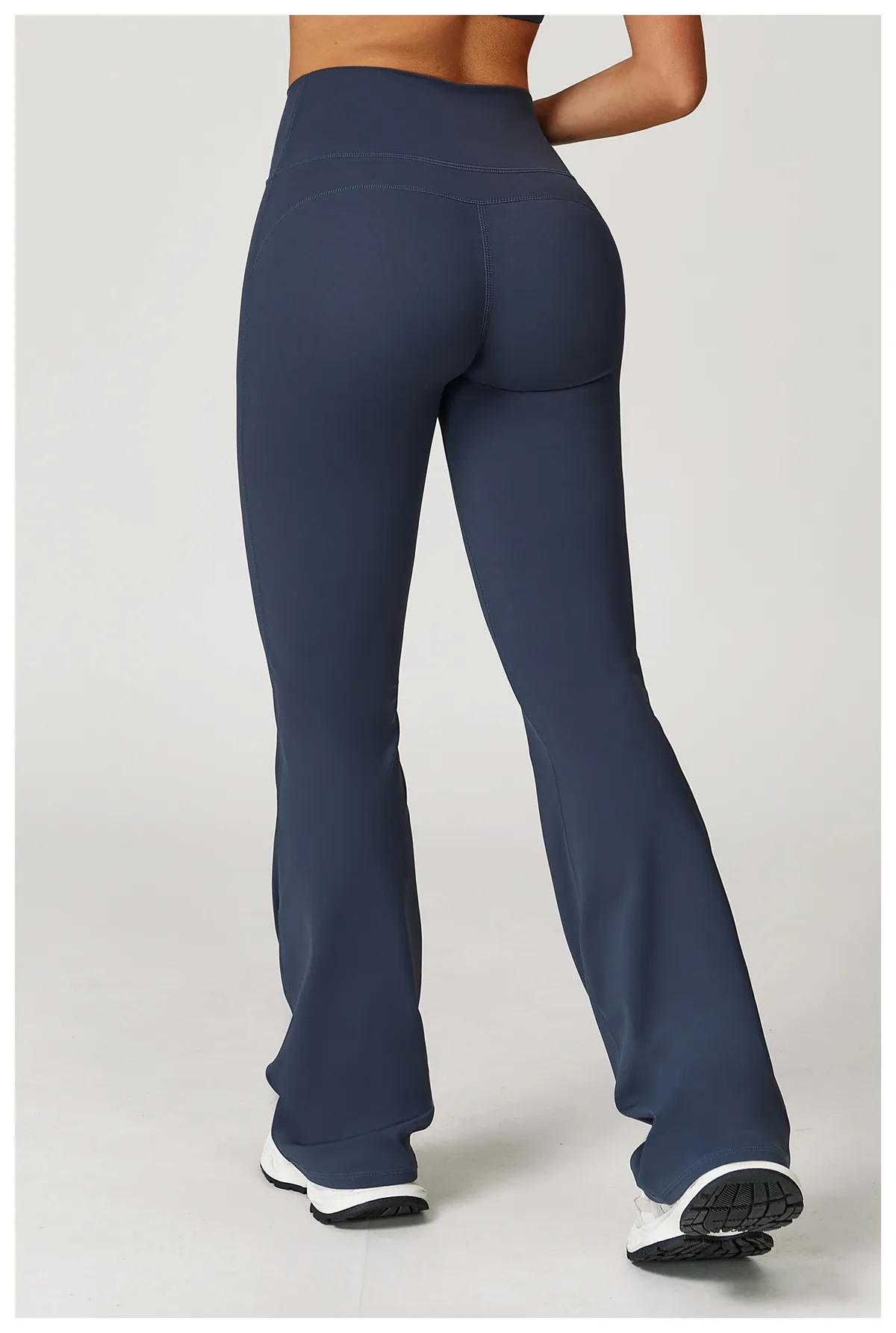 YEEGEM YGCK2020-1 high-waist flared pants in blue gray, back view