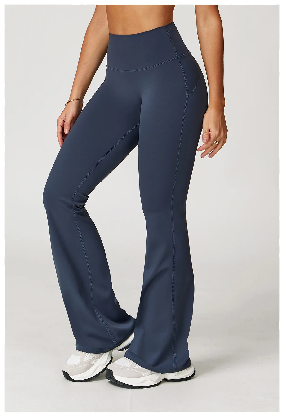 YEEGEM YGCK2020-1 high-waist flared pants in blue gray, front view