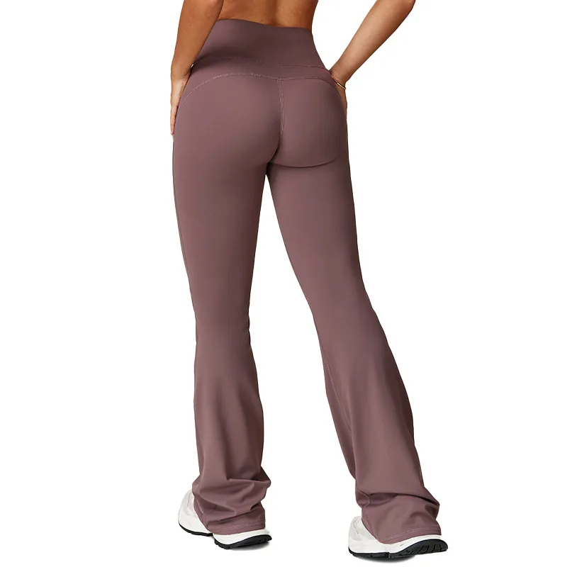 YEEGEM YGCK2020-1 high-waist flared pants in muted mauve, back view