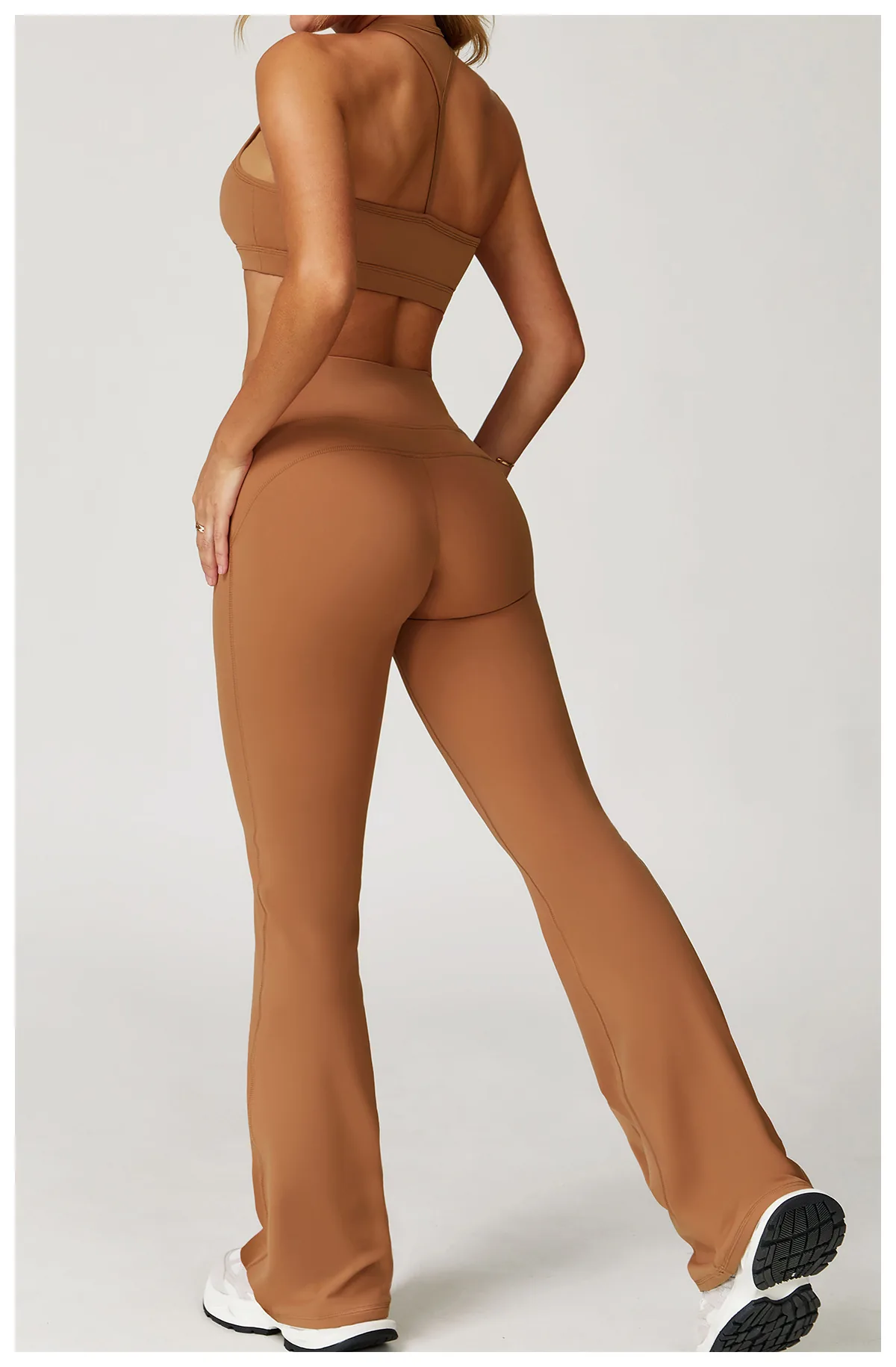 YEEGEM YGCK2020-1 high-waist flared pants in pumpkin orange, back view