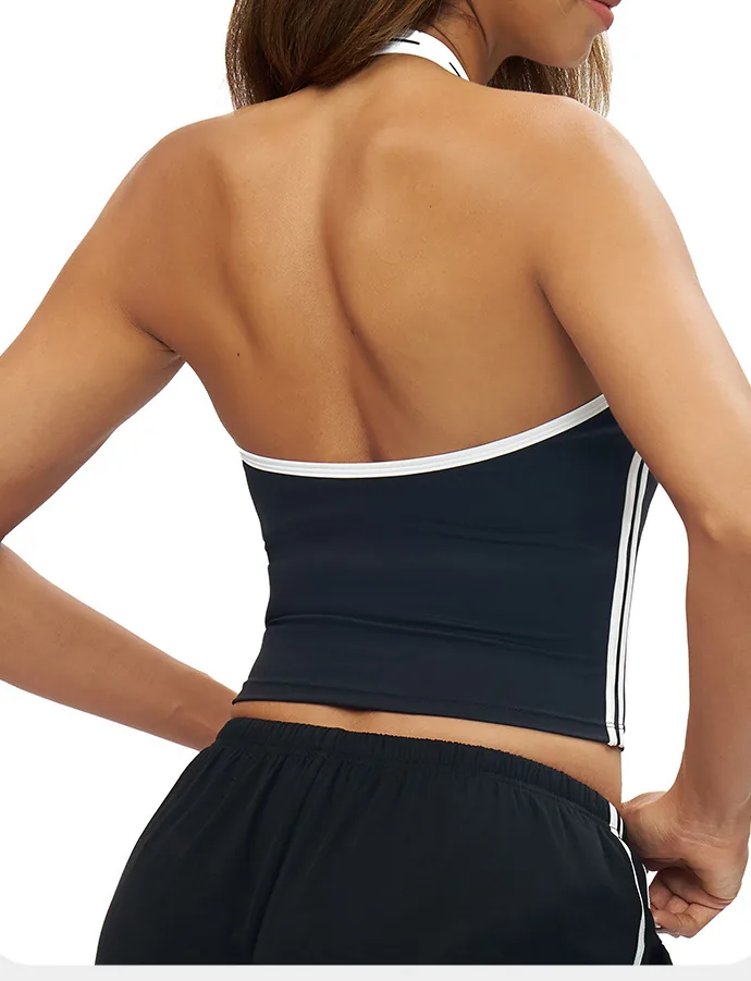 YEEGEM YGBX4506 contrast halter top in black, back view