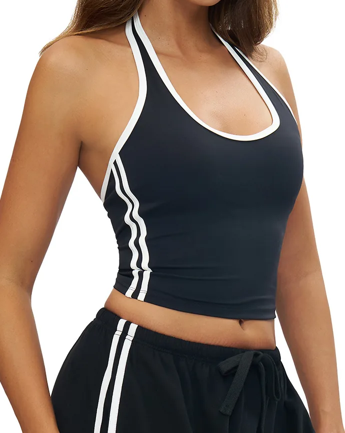 YEEGEM YGBX4506 contrast halter top in black, side view