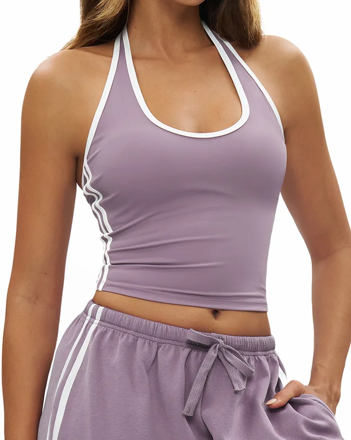 YEEGEM YGBX4506 contrast halter top in dusty purple, side view