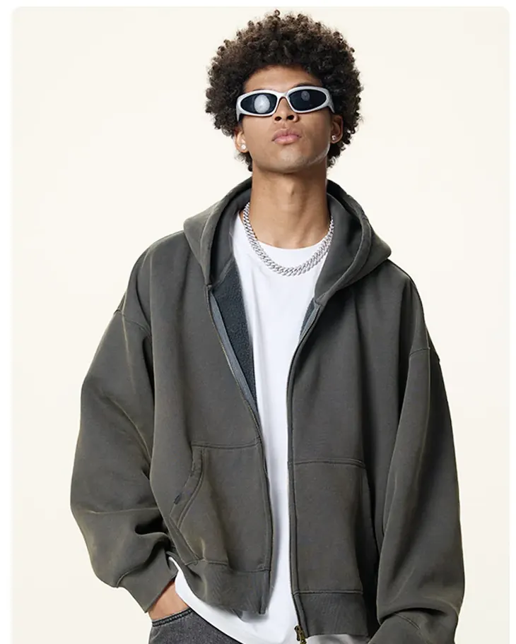 Relaxed zip hoodie — Front reference · Charcoal