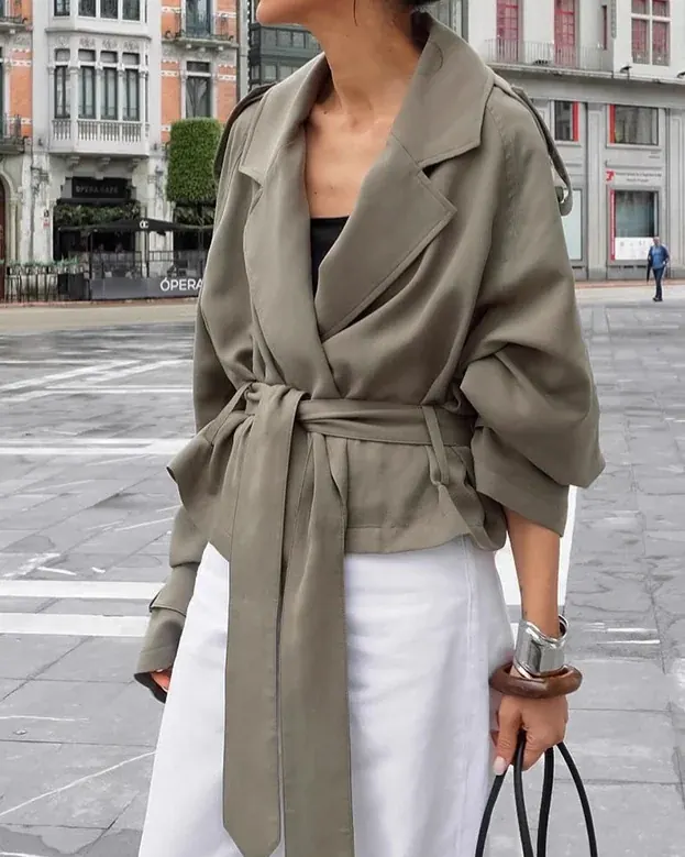 Belted lapel jacket — Front reference
