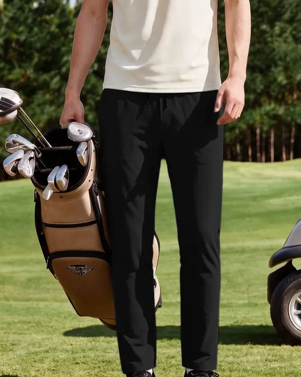 Straight-leg active pants — On-body reference · Black