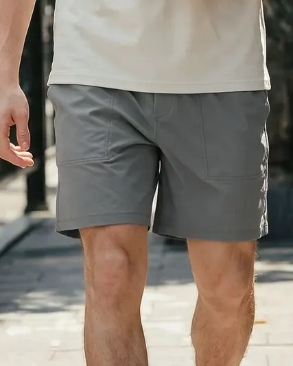 Everyday active shorts — On-body reference · Gray