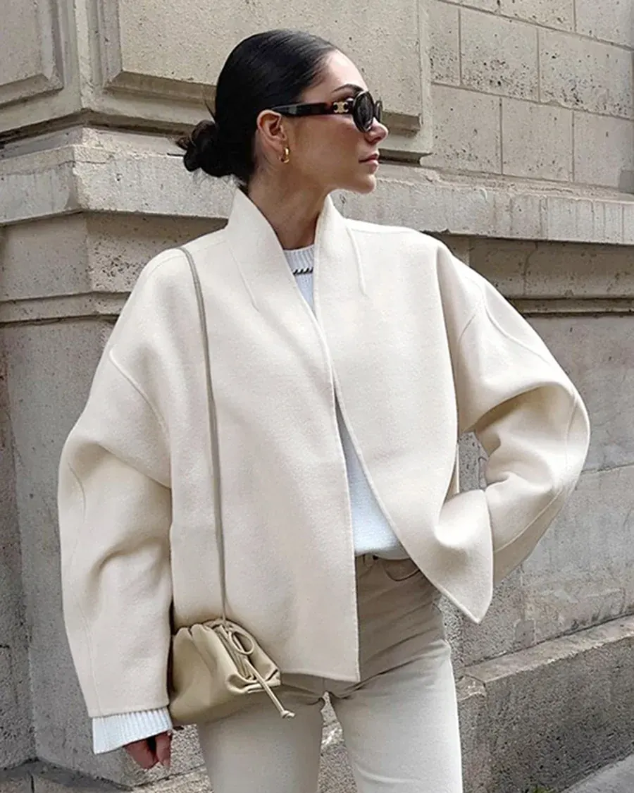 Collarless short jacket — Front reference