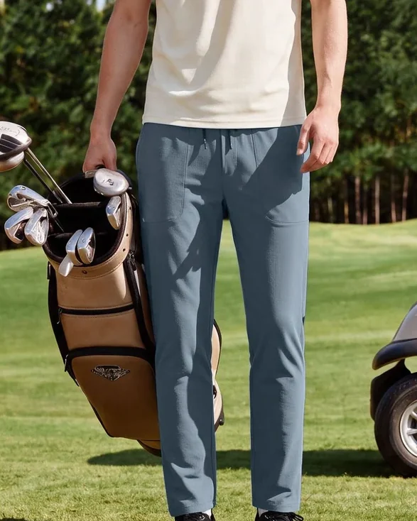 Straight-leg active pants — On-body reference · Blue