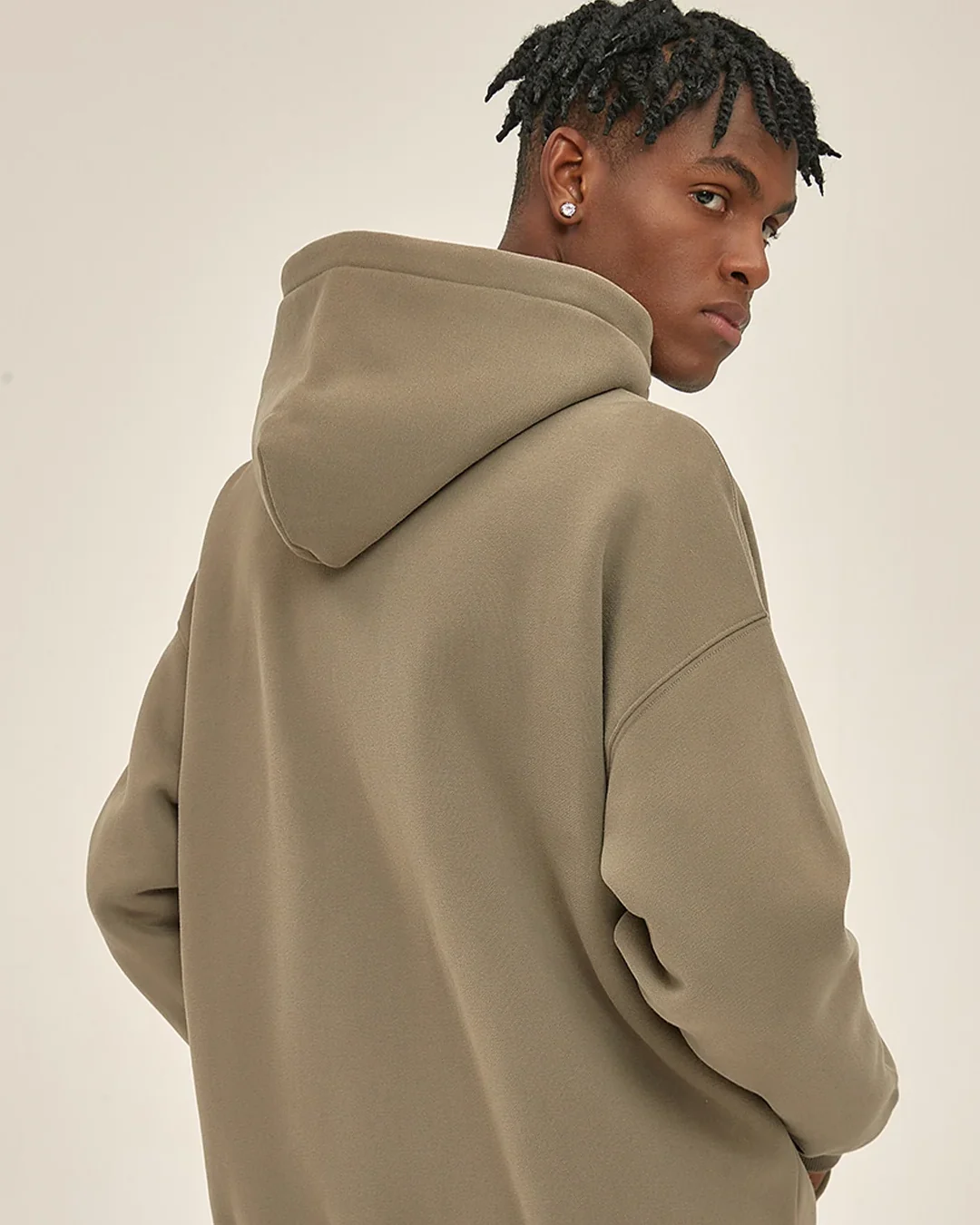 Zip-hoodie trouser set — Hood & back reference · Olive