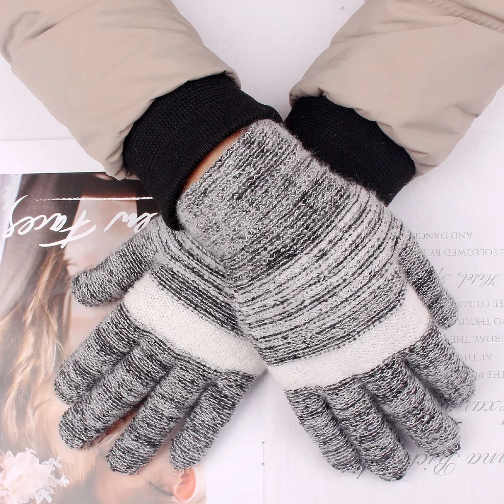 Striped knit gloves — On-hand reference