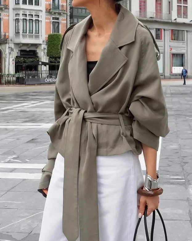 Belted lapel jacket — Front reference
