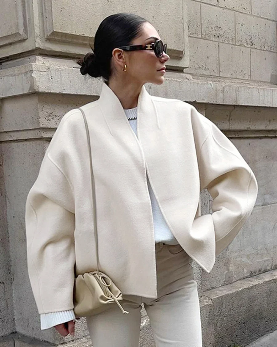 Collarless short jacket — Front reference