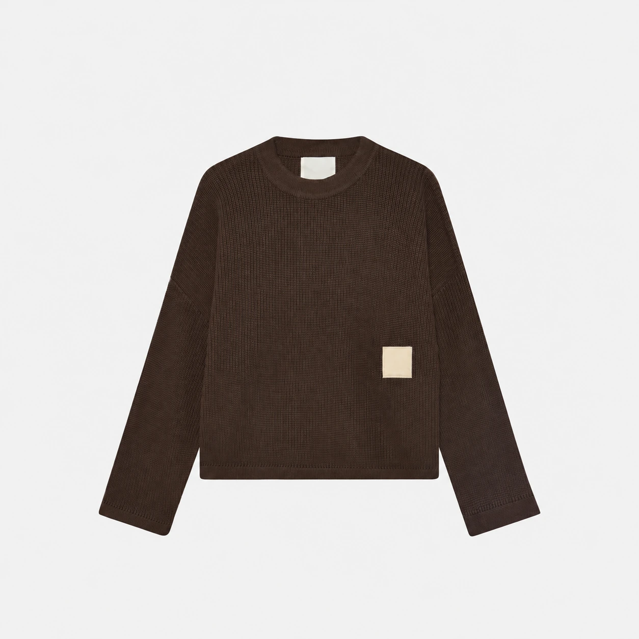 Customer-supplied brown sweater shape reference, with identifying labels removed.