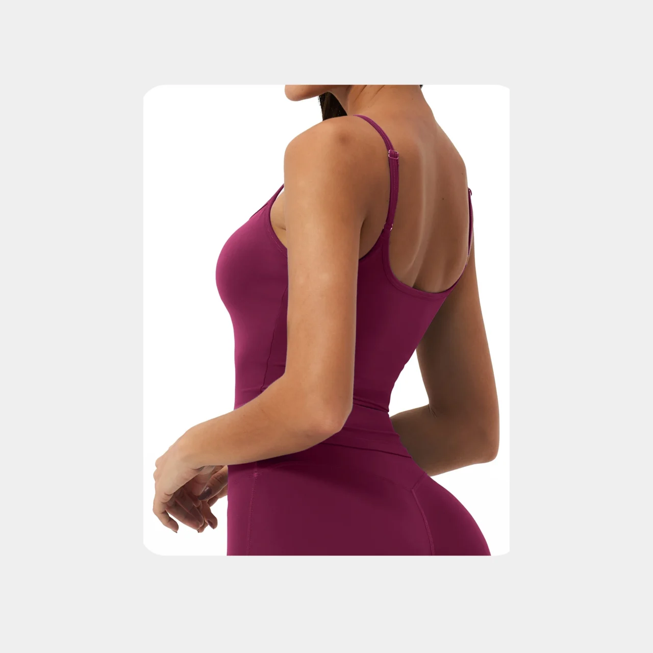 YEEGEM YGBX2551 slim-strap fitted yoga tank, berry — back