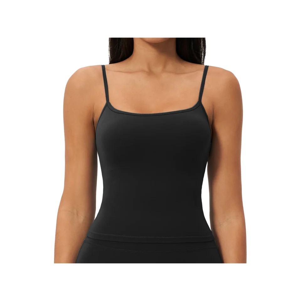 YEEGEM YGBX2551 slim-strap fitted yoga tank, black — front