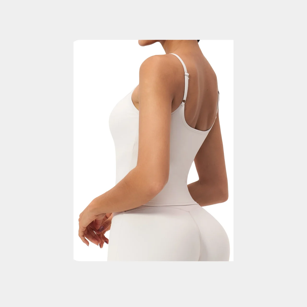YEEGEM YGBX2551 slim-strap fitted yoga tank, ivory — back