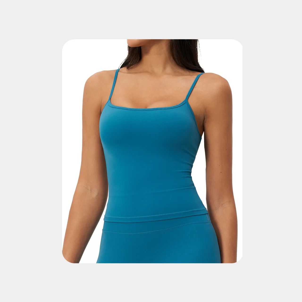YEEGEM YGBX2551 slim-strap fitted yoga tank, teal — angled view