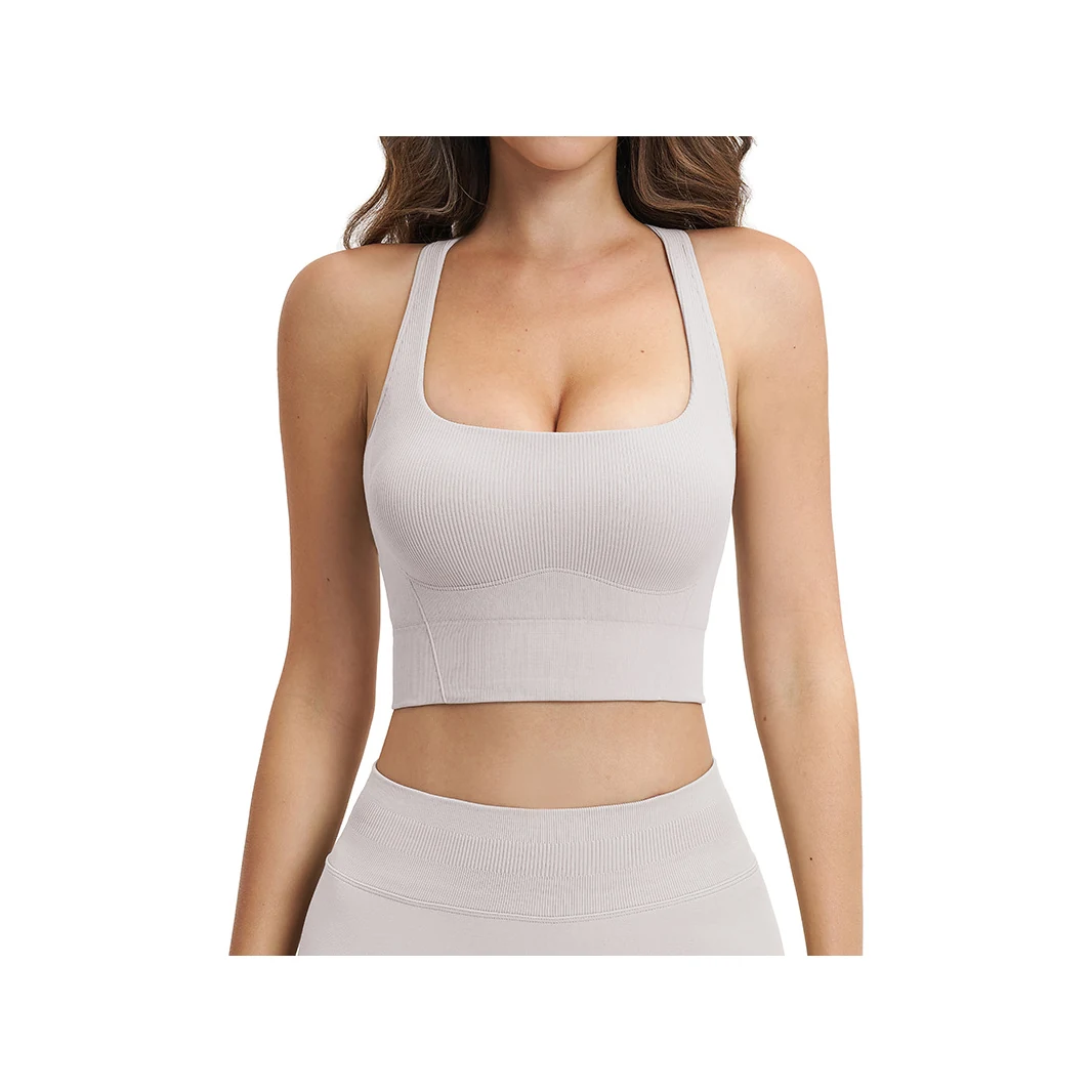 YEEGEM YGBX5518-1 longline racerback active bra, ivory front