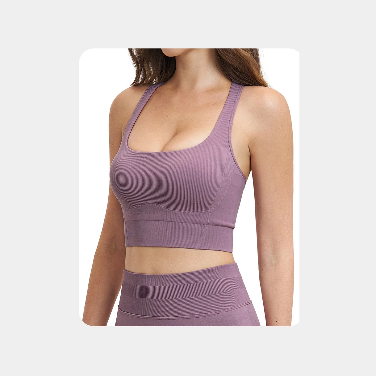 YEEGEM YGBX5518-1 longline racerback active bra, lilac angled view