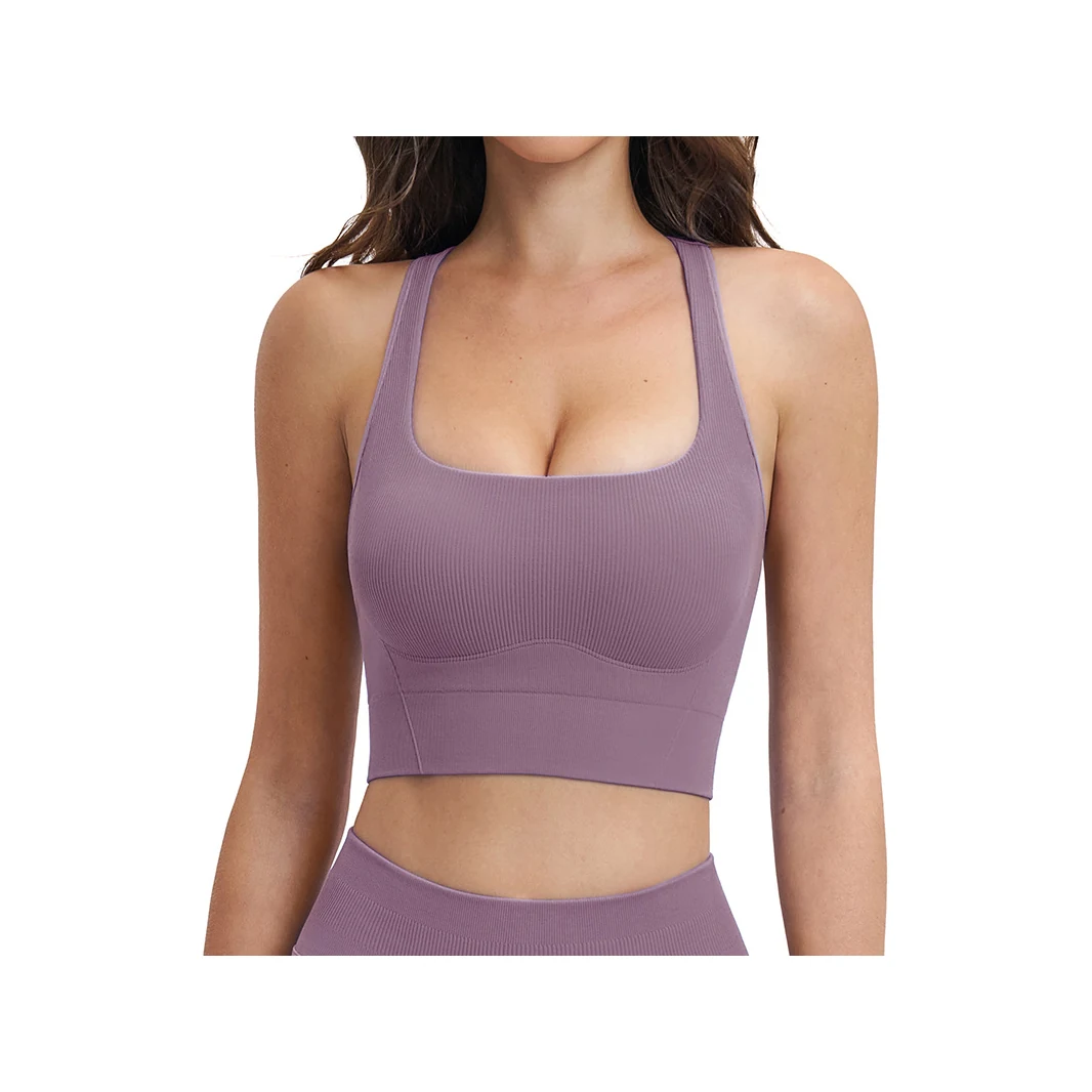 YEEGEM YGBX5518-1 longline racerback active bra, lilac front