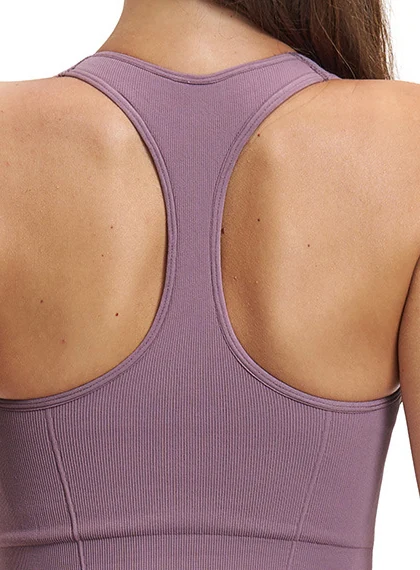 YEEGEM YGBX5518-1 longline racerback active bra, racerback knit detail