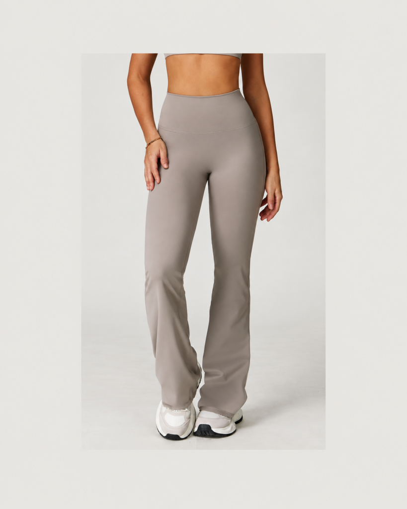 YEEGEM YGCK2020-1 high-waist flared pants in flax beige, front view