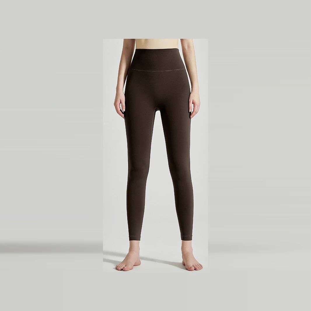 YEEGEM YGCK219 soft-touch high-waist yoga leggings, dark brown front