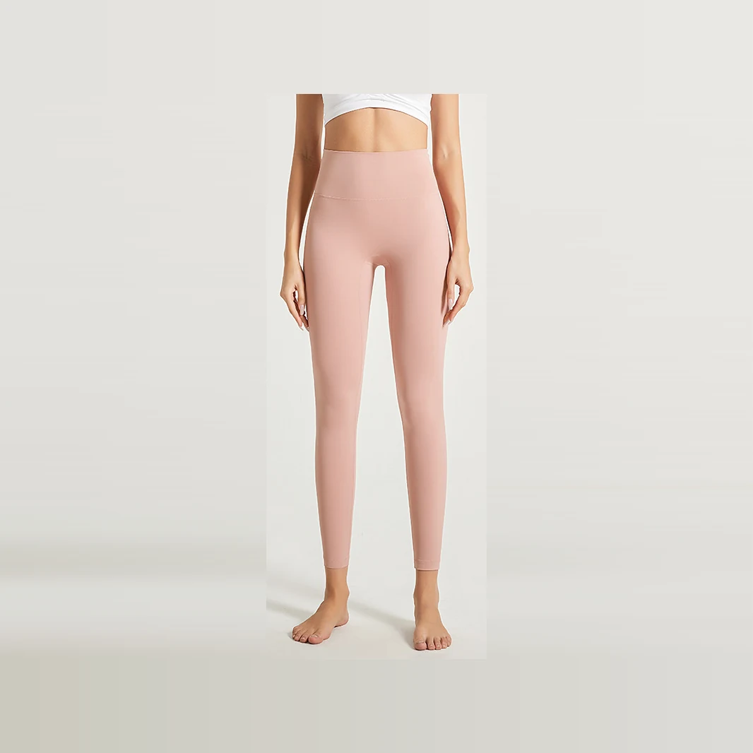 YEEGEM YGCK219 soft-touch high-waist yoga leggings, dusty pink front