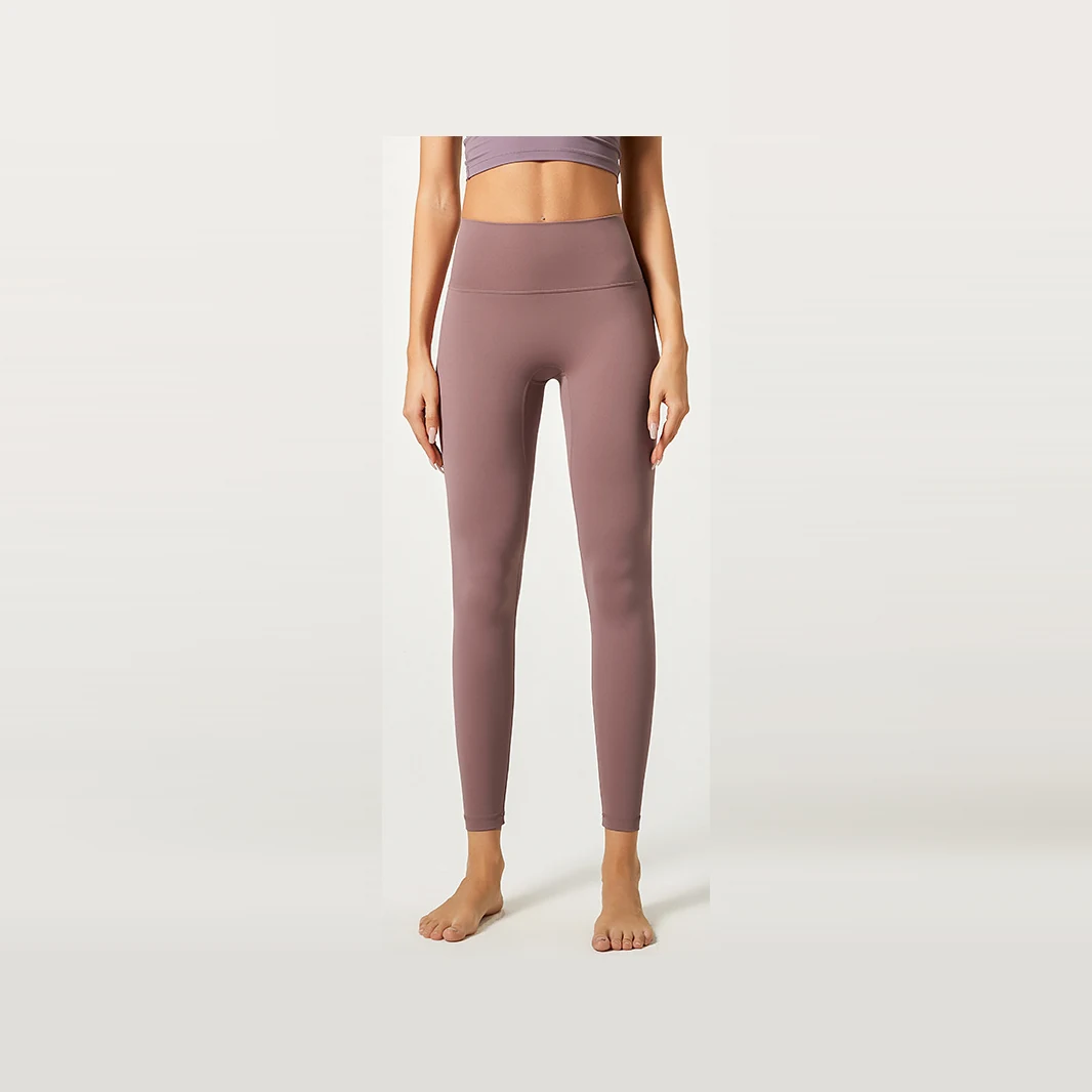 YEEGEM YGCK219 soft-touch high-waist yoga leggings, rose brown front