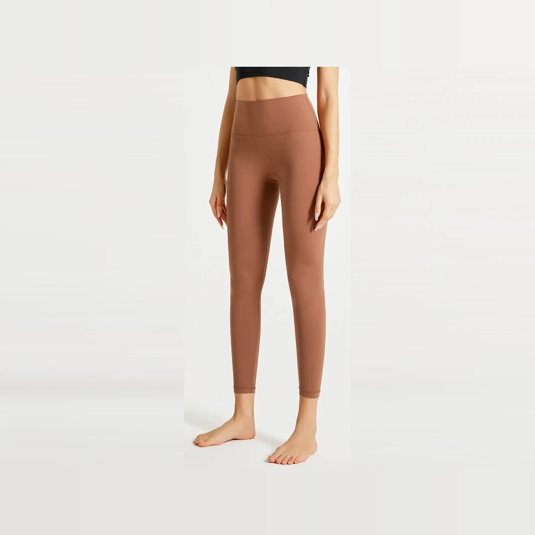 YEEGEM YGCK219 soft-touch high-waist yoga leggings, rust front