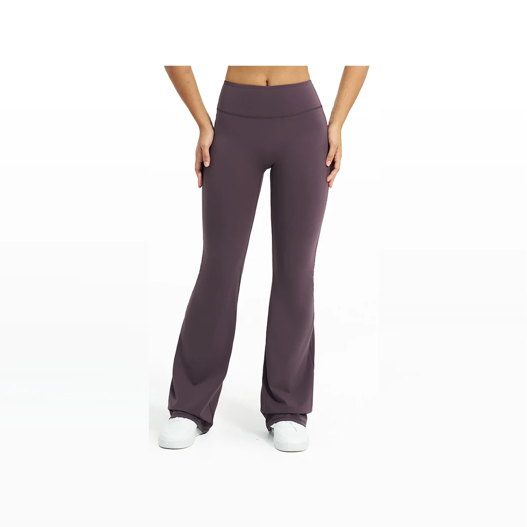 YEEGEM YGCK5061 high-waist flare yoga pants, aubergine — front