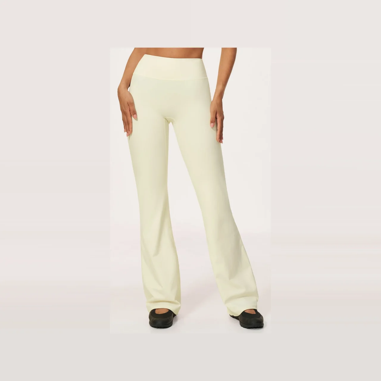 YEEGEM YGCK5061 high-waist flare yoga pants, cream — front