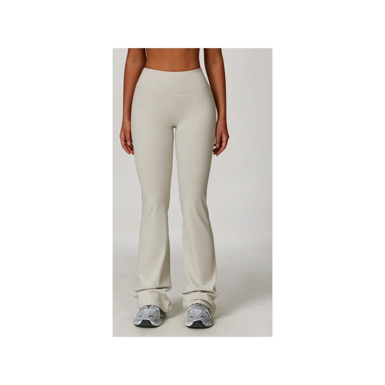 YEEGEM YGCK5061 high-waist flare yoga pants, greige — front