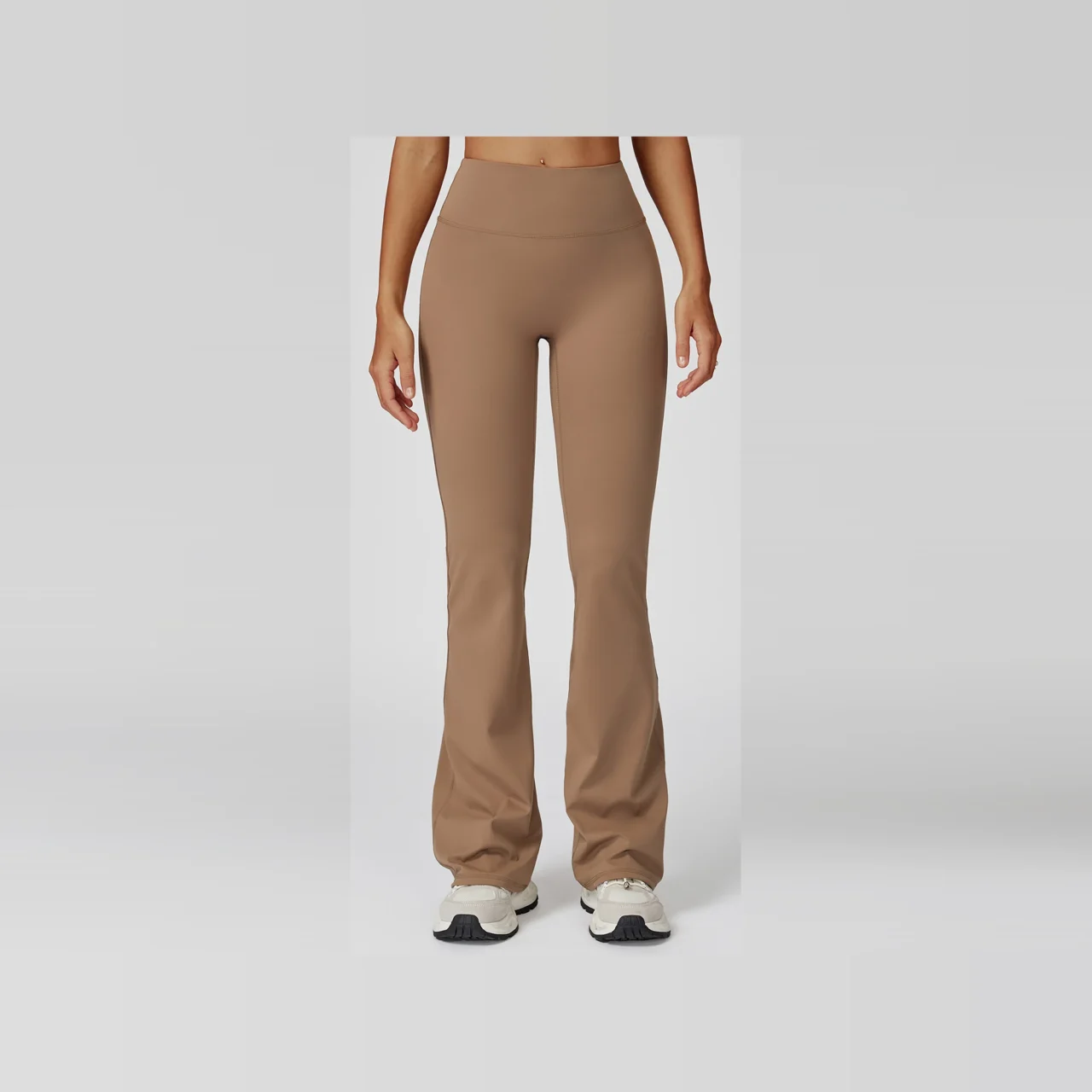 YEEGEM YGCK5061 high-waist flare yoga pants, mocha — front