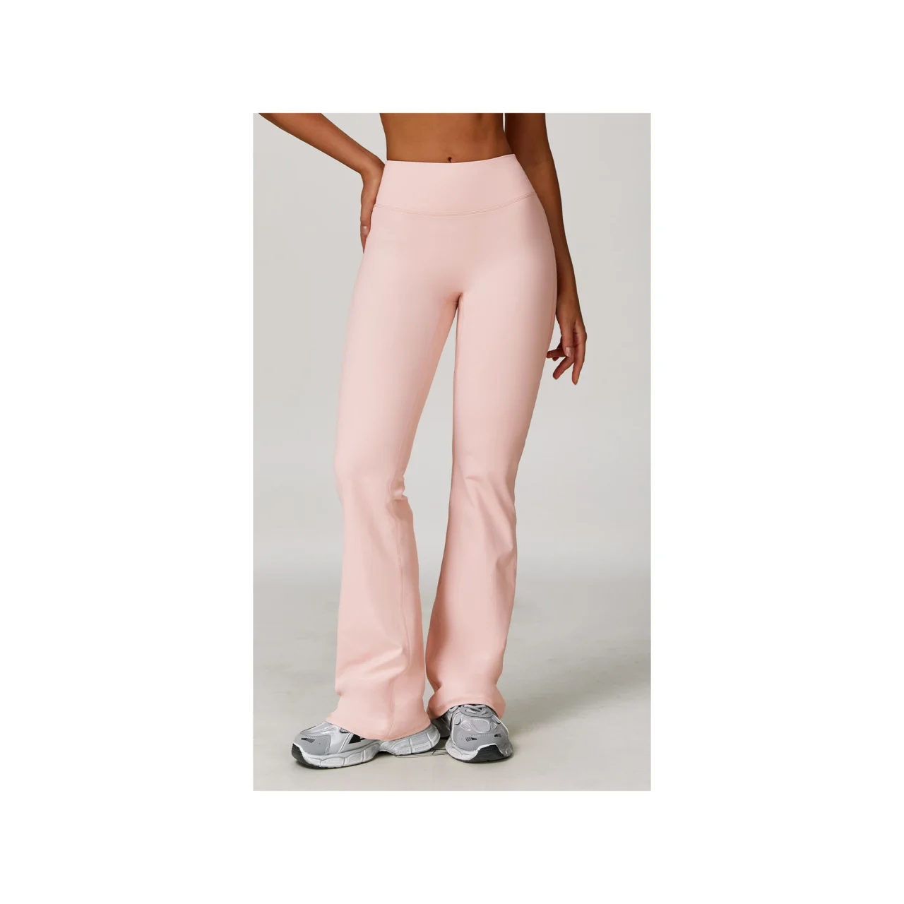 YEEGEM YGCK5061 high-waist flare yoga pants, peach pink — front