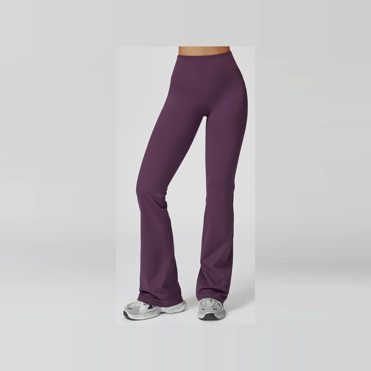 YEEGEM YGCK5061 high-waist flare yoga pants, plum — front