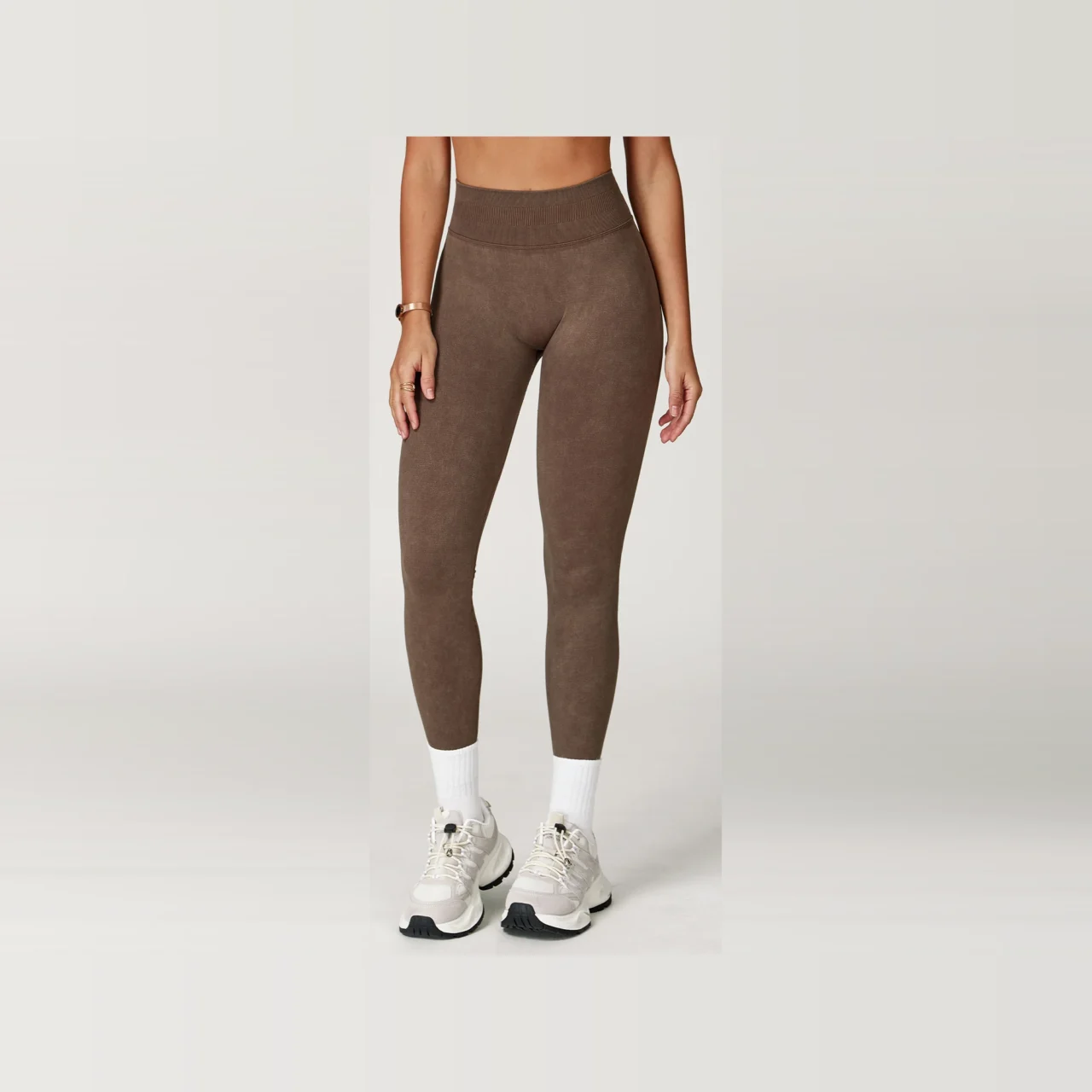 YEEGEM YGCK5064 washed seamless sculpting leggings, brown front