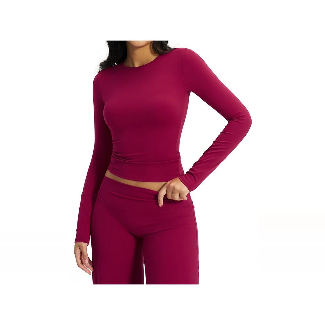 YEEGEM YGCX8519 fitted long-sleeve active top, berry front