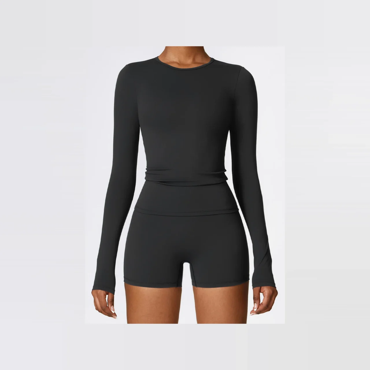 YEEGEM YGCX8519 fitted long-sleeve active top, black front