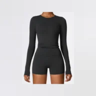 YEEGEM YGCX8519 fitted long-sleeve active top, black front