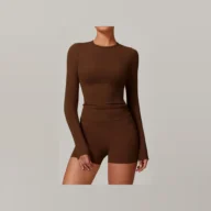 YEEGEM YGCX8519 fitted long-sleeve active top, chocolate front