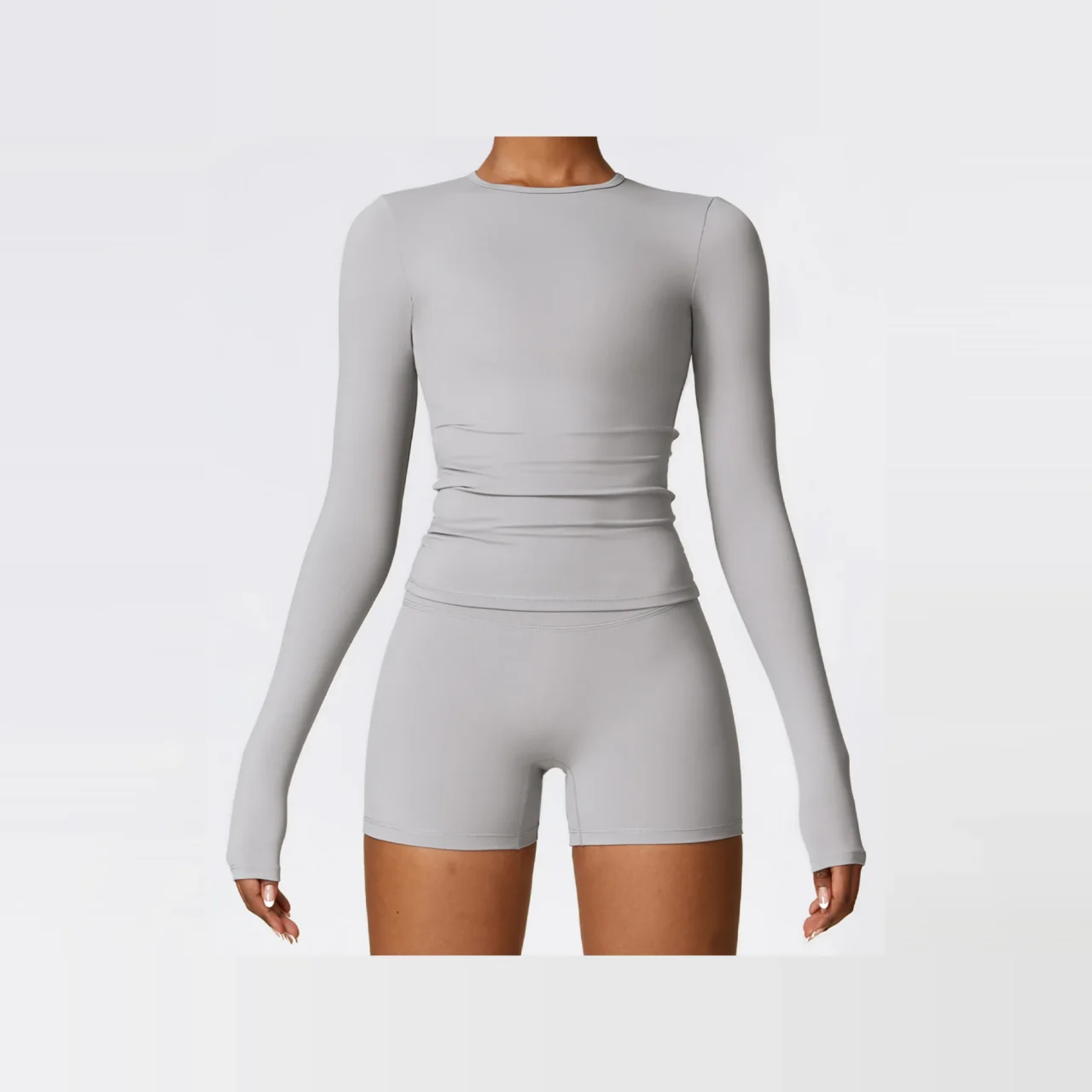 YEEGEM YGCX8519 fitted long-sleeve active top, gray front