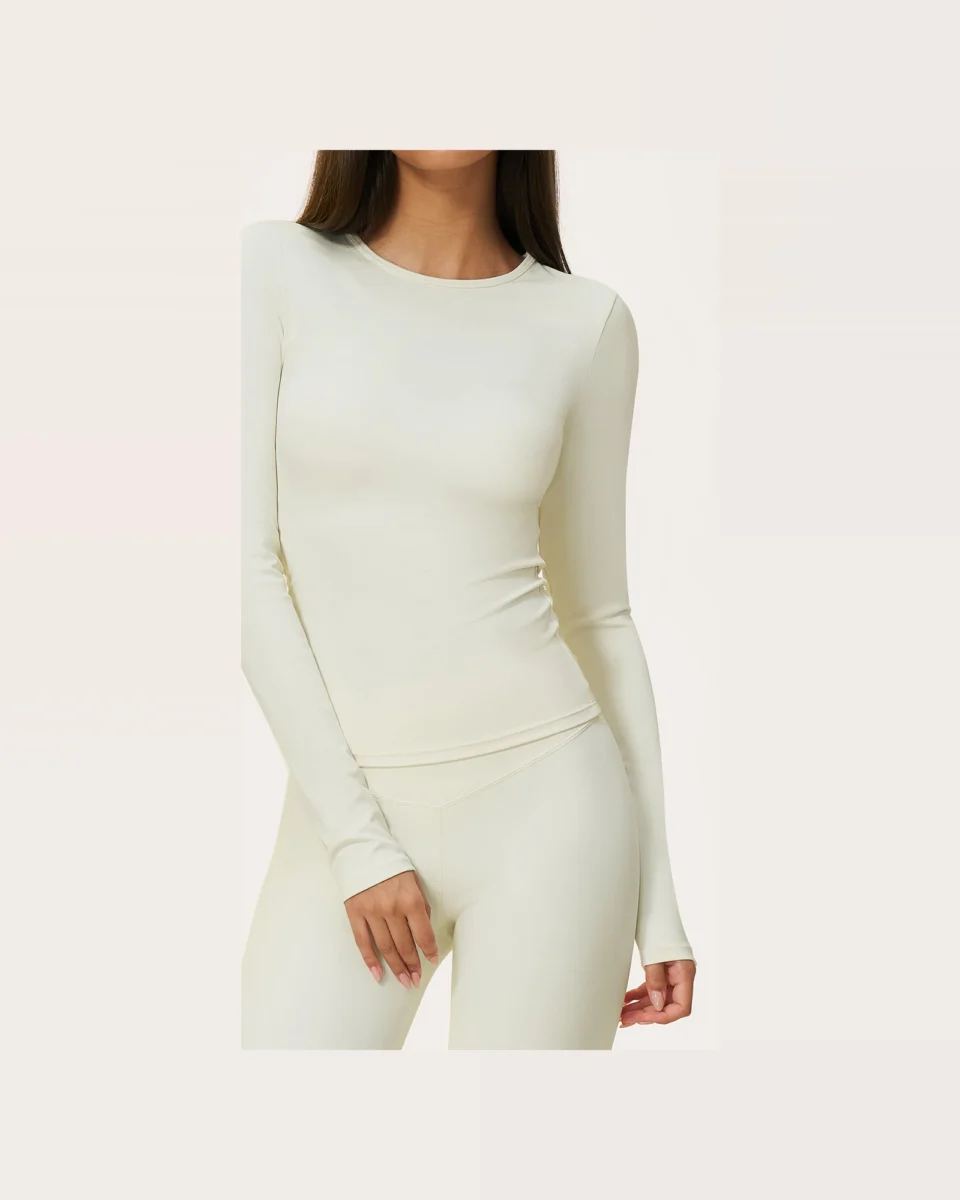 YEEGEM YGCX8519 fitted long-sleeve active top, ivory front