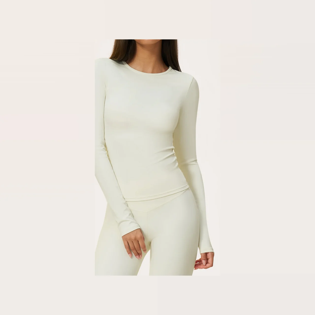 YEEGEM YGCX8519 fitted long-sleeve active top, ivory front