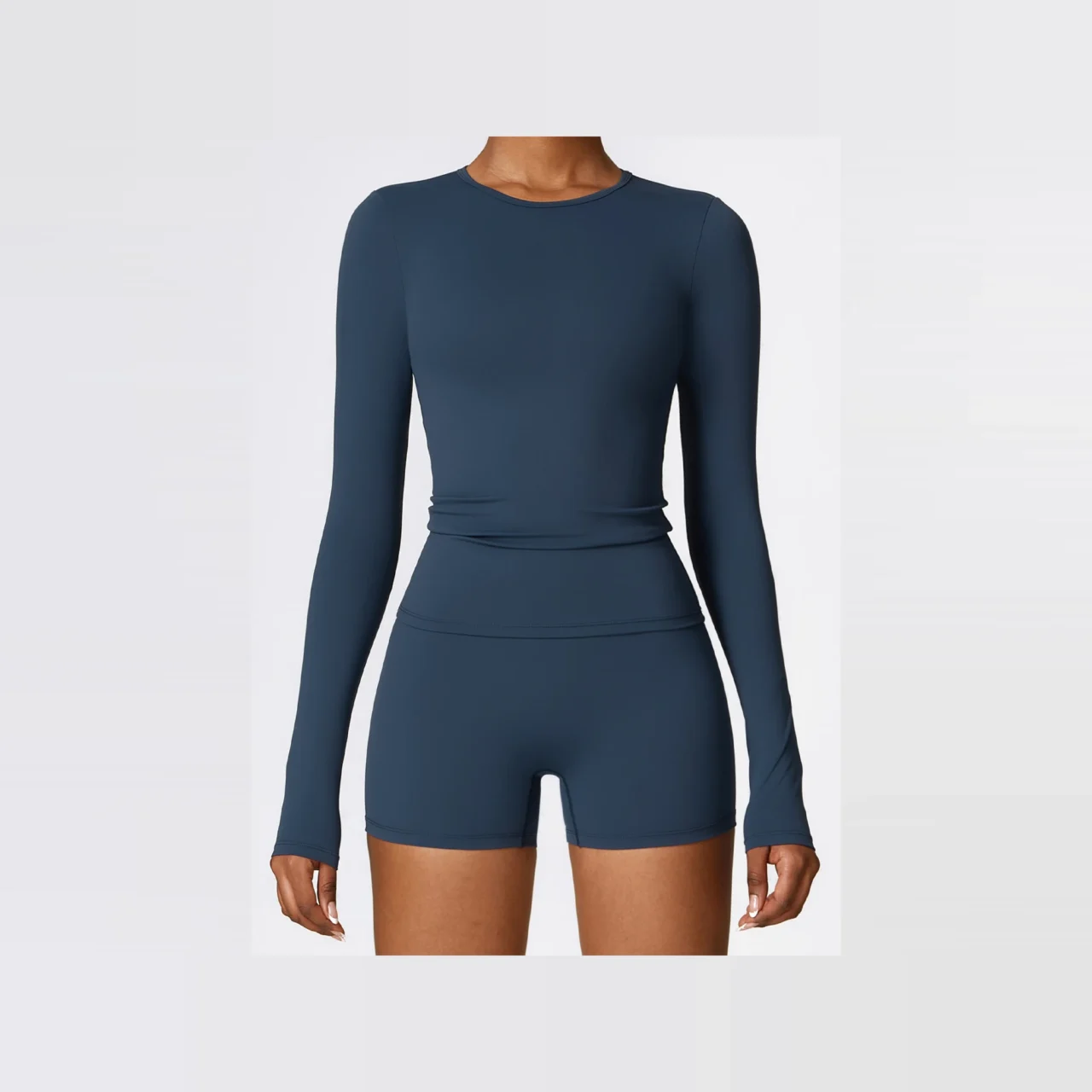 YEEGEM YGCX8519 fitted long-sleeve active top, navy front