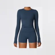 YEEGEM YGCX8519 fitted long-sleeve active top, navy front
