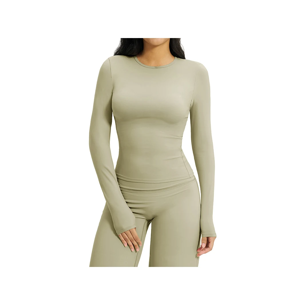 YEEGEM YGCX8519 fitted long-sleeve active top, olive front
