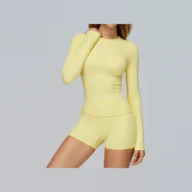 YEEGEM YGCX8519 fitted long-sleeve active top, pale yellow front